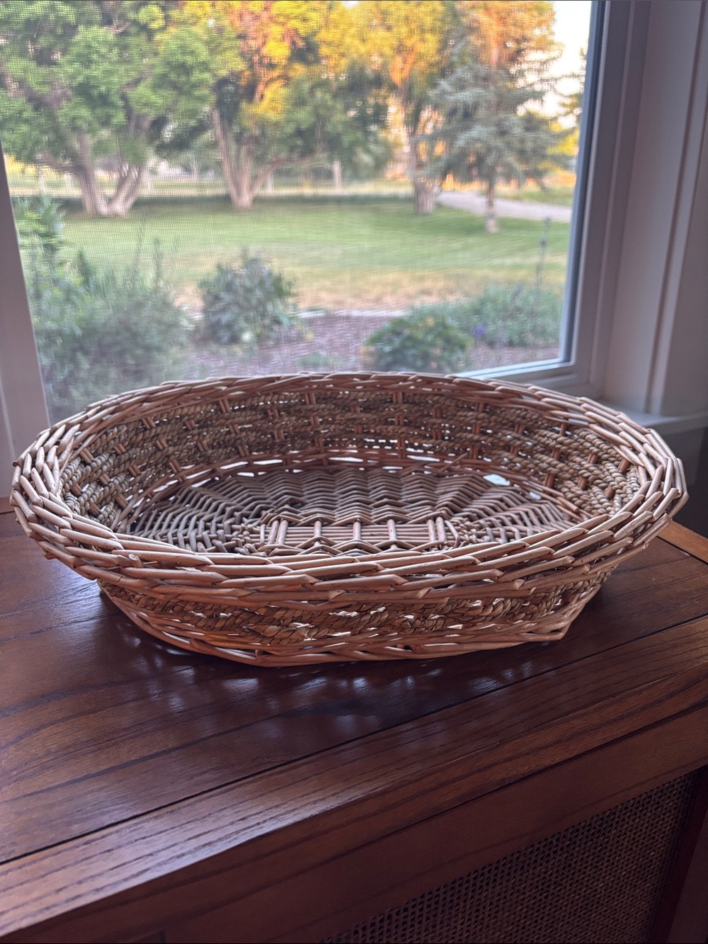 Vintage Woven Natural Rattan Serving Basket - Neutral 14”L Farm Cottagecore